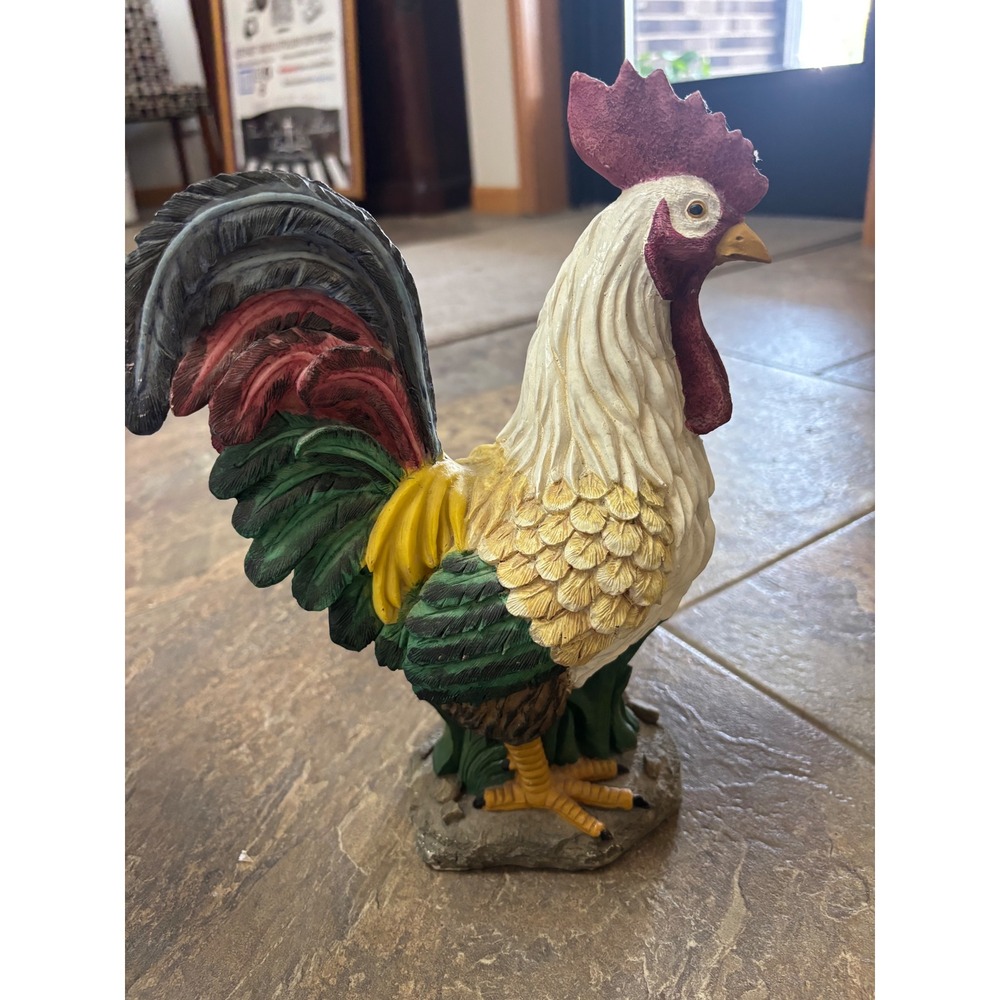 Vintage Farmhouse Resin Rooster Figurine Colorful Country Kitchen Decor 10 Inch